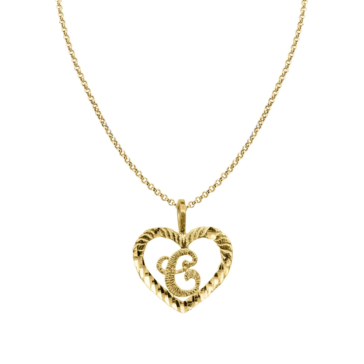 14K Yellow Gold Diamond-Cut Heart-Shaped Initial Pendant with 16" Chain Necklace T8759