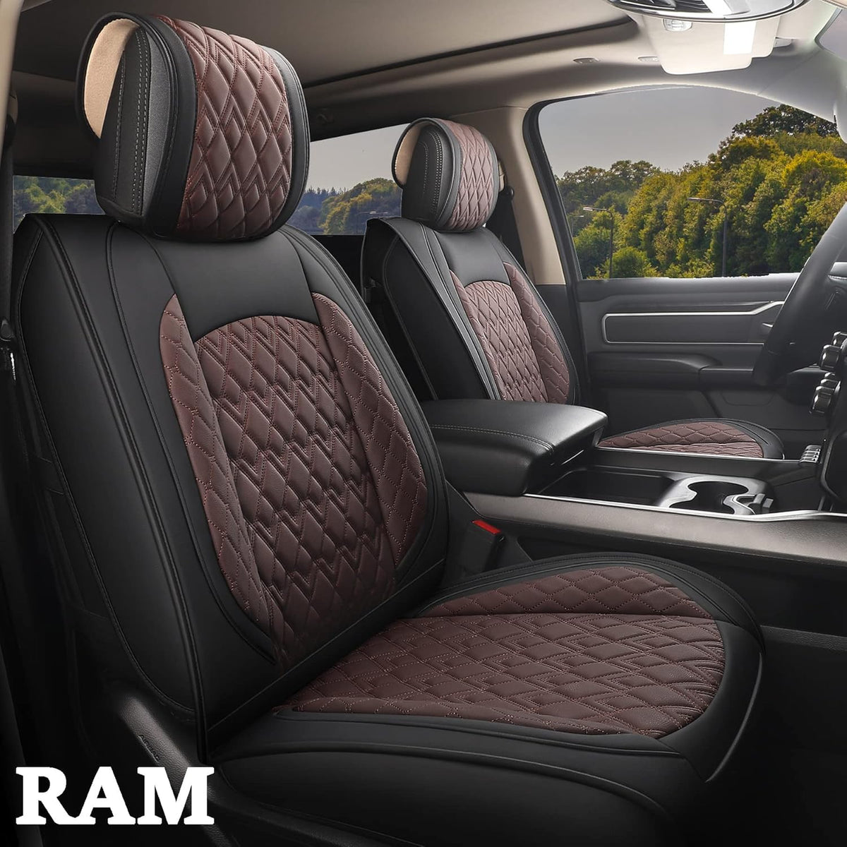 Black/Red Waterproof Synthetic Leather Seat Covers Full Set O388078