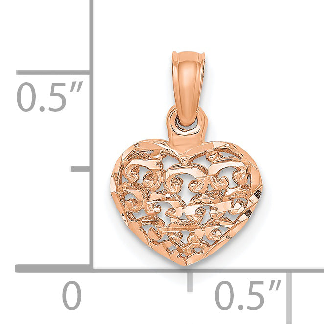 14K Rose Gold Polished Puffed Heart Pendant With 10K Yellow Gold Rope Chain 18" S2009