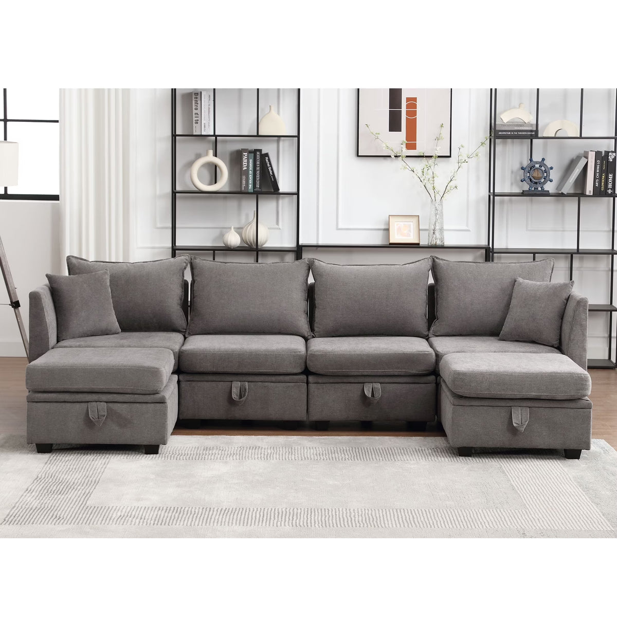 Modular Sectional Sofa with Storage, 6 Seat Sleeper Sofa Set J837