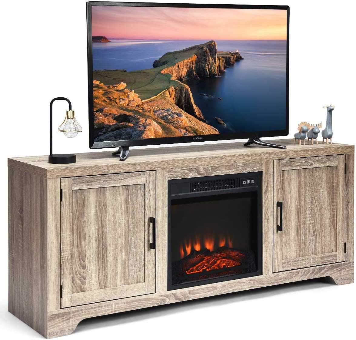 Fireplace Stand Media Storage Cabinet Console with Electric Fireplace with Remote Control N727769