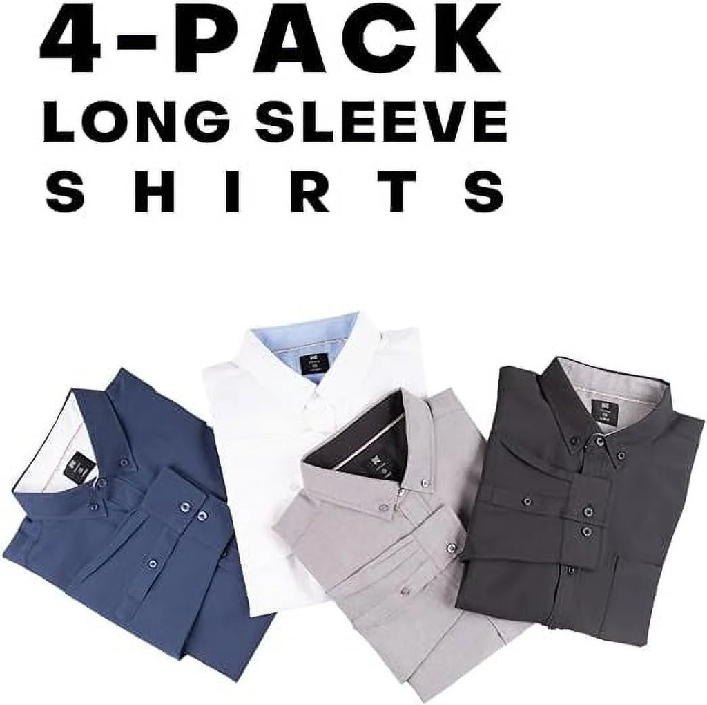 Men’s Dress Shirt 4 Pack Long Sleeve Button Down Casual Fit V9478