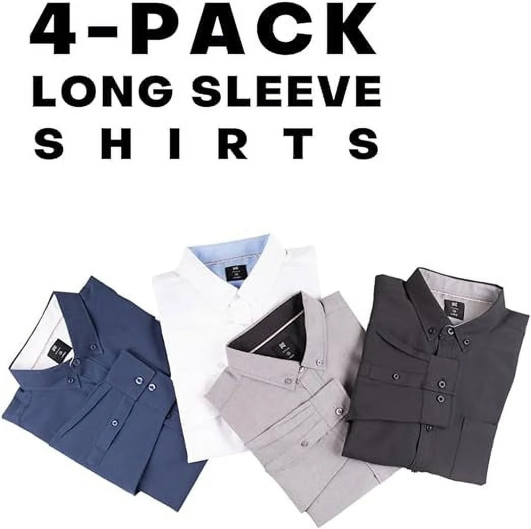 Men’s Dress Shirt 4 Pack Long Sleeve Button Down Casual Fit V9478