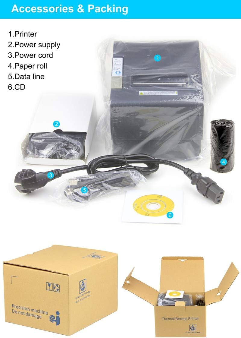 Thermal Receipt Printer with Auto-Cutter, 80mm, Black Grey V714