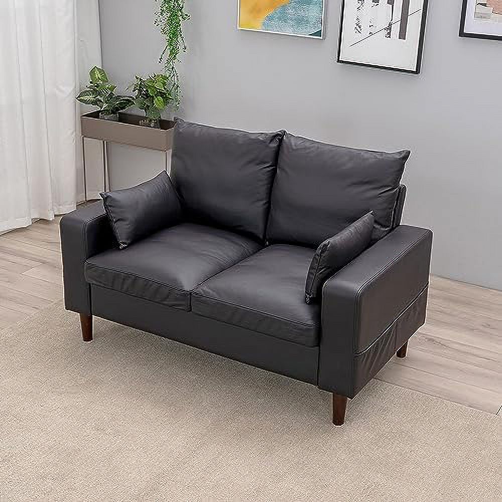 Black Faux Leather 2-Seat Sofa with Wood Leg F209418