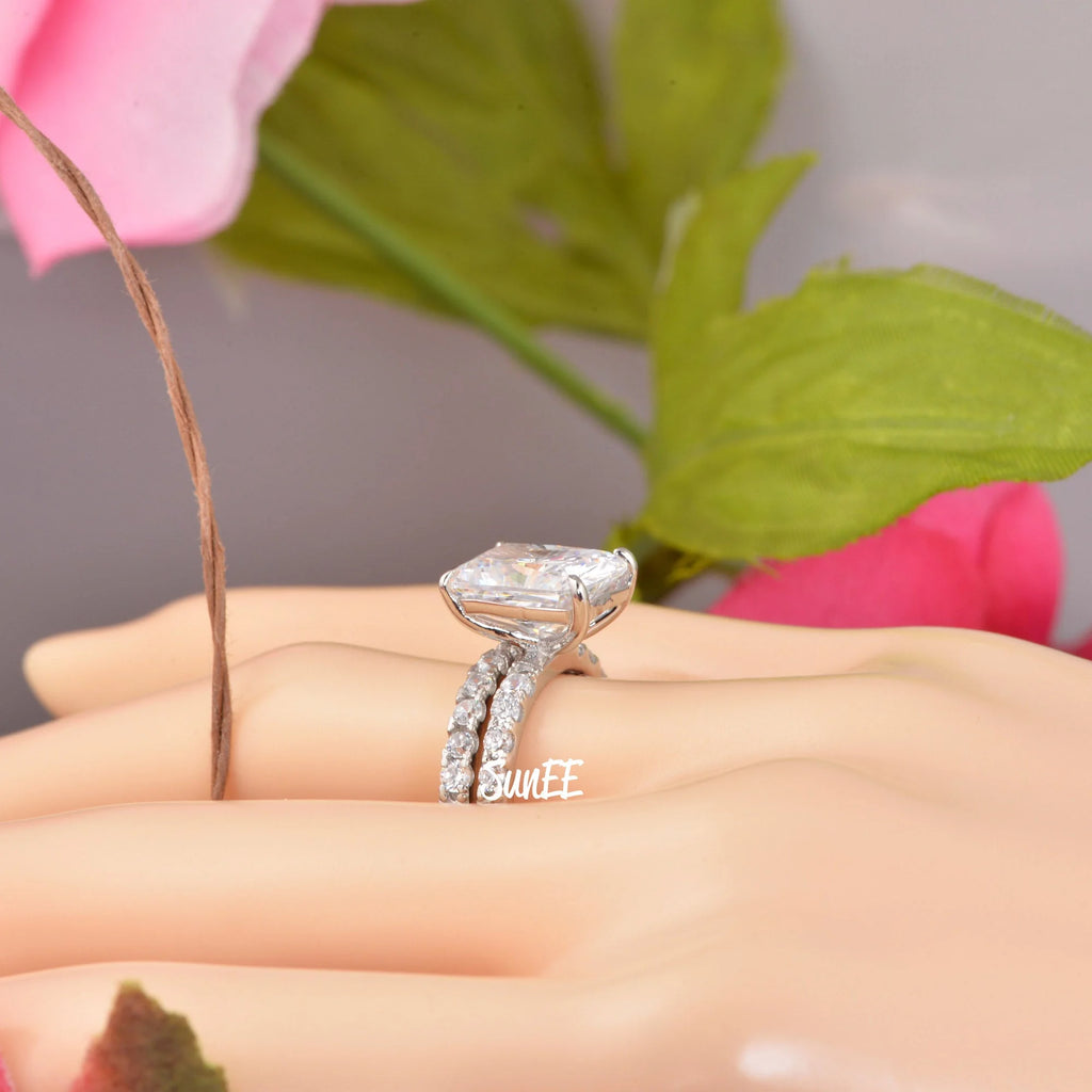 Radiant Cut Half Eternity Band Bridal Engagement Ring Diamond Simulated 925 Sterling Silver E317