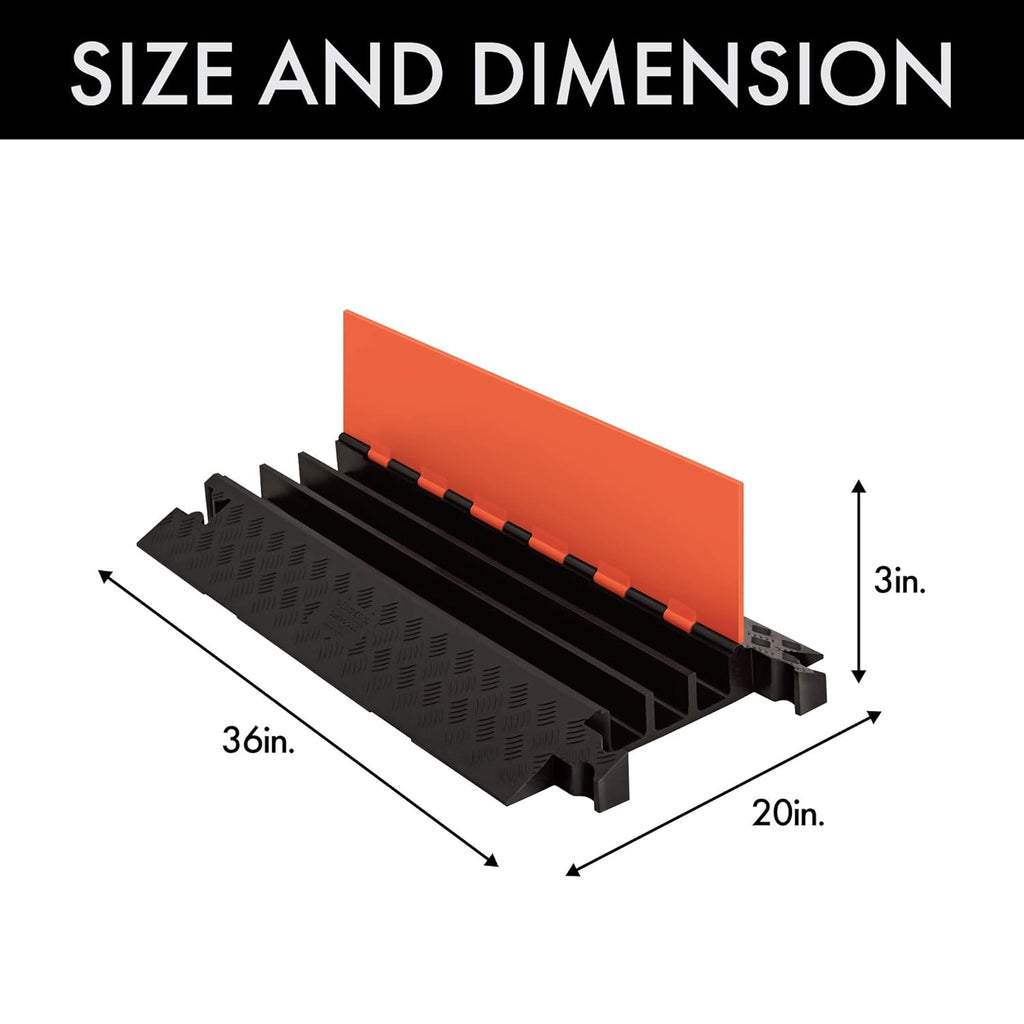3 Channel Polyurethane Cable Protector with Dog Bone Connector, Orange Lid with Black Ramp K205