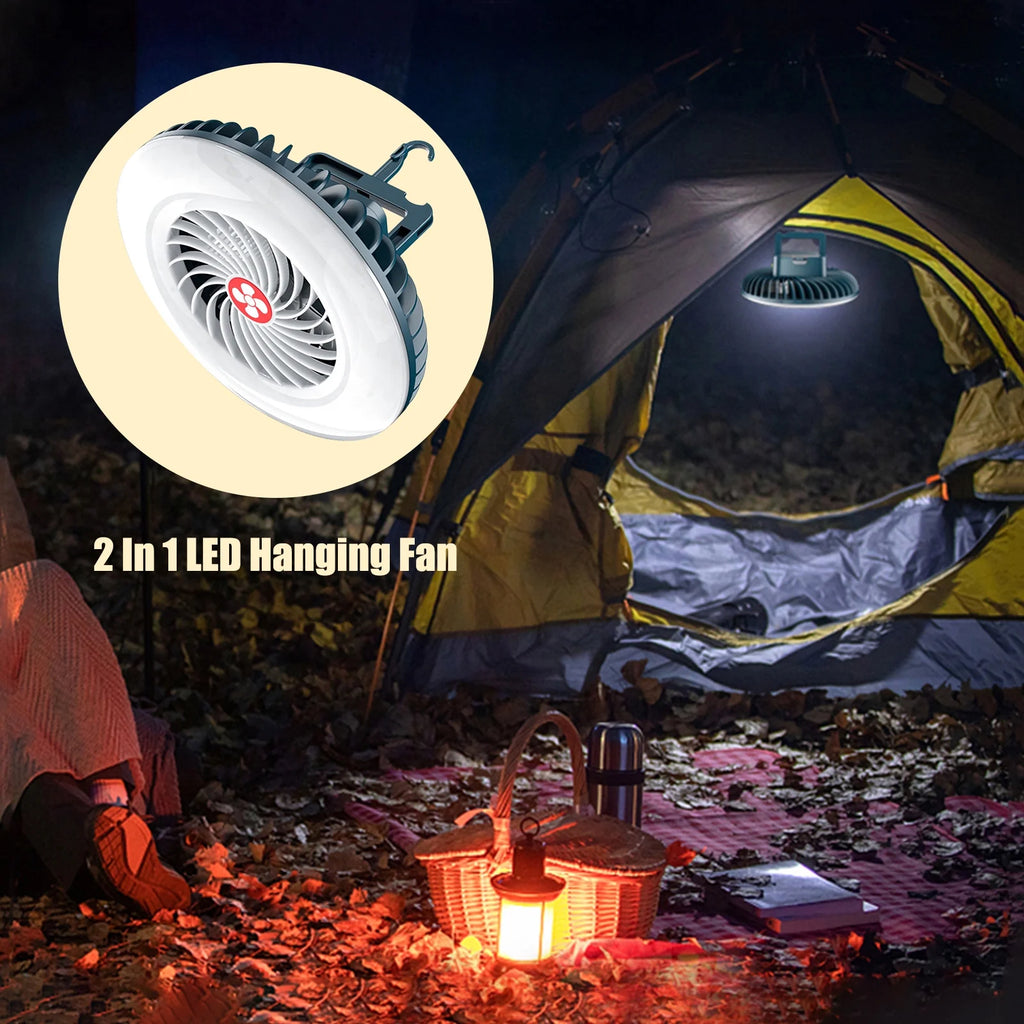LED Hanging Fan 2 in 1 Camping Tent Fan with Hanging Hook Back Magnet B610