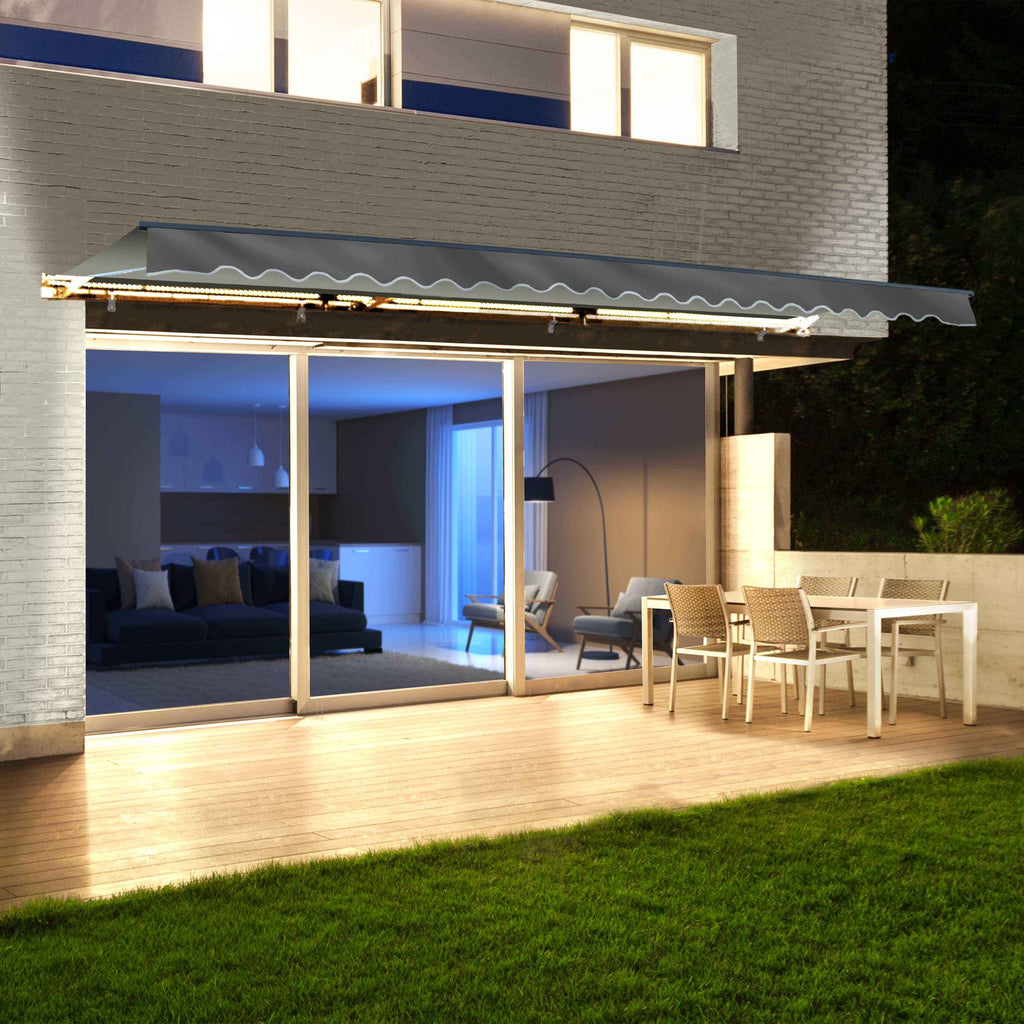 Gray LED Motorized Retractable Patio Awning Q5357