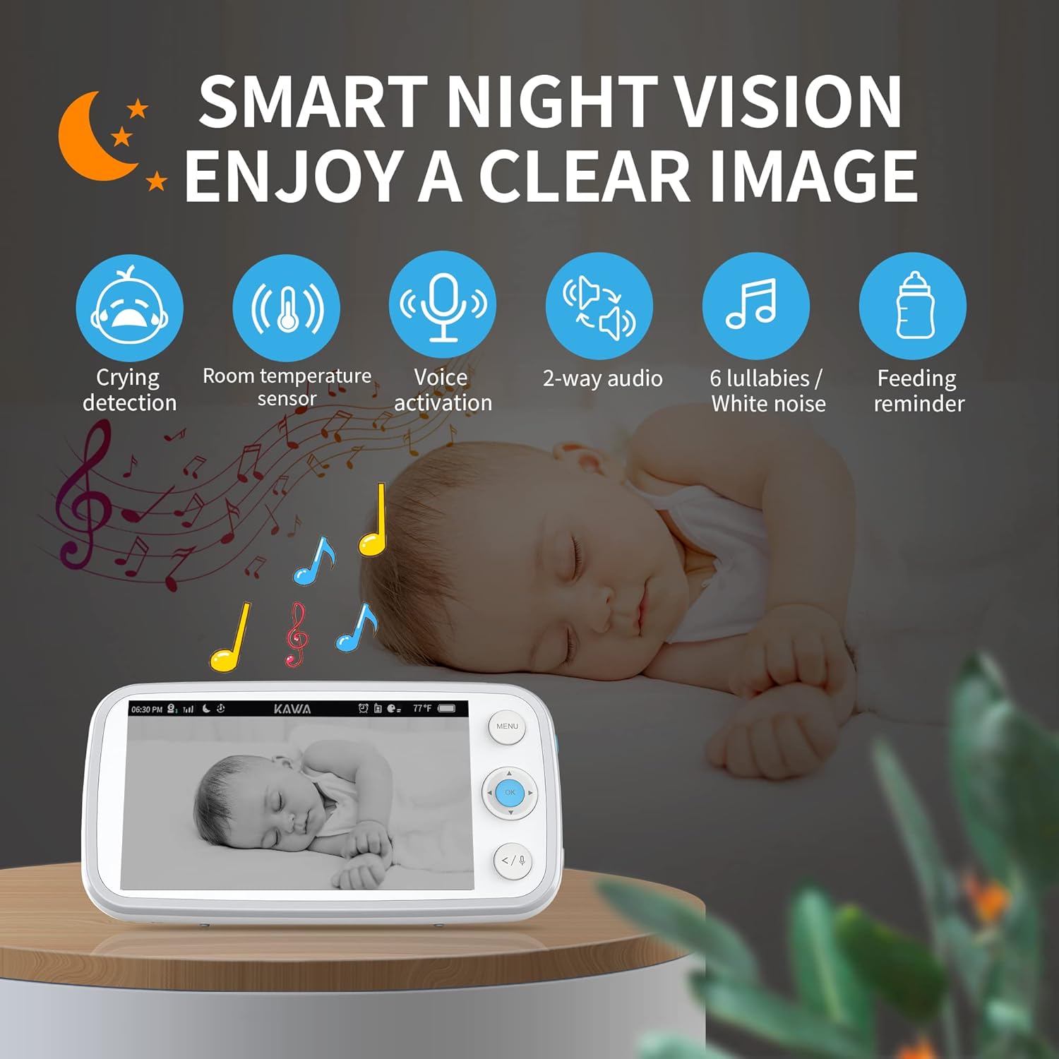 5 720P HD Video Baby Monitor with Night Vision and 2-Way Audio M6551