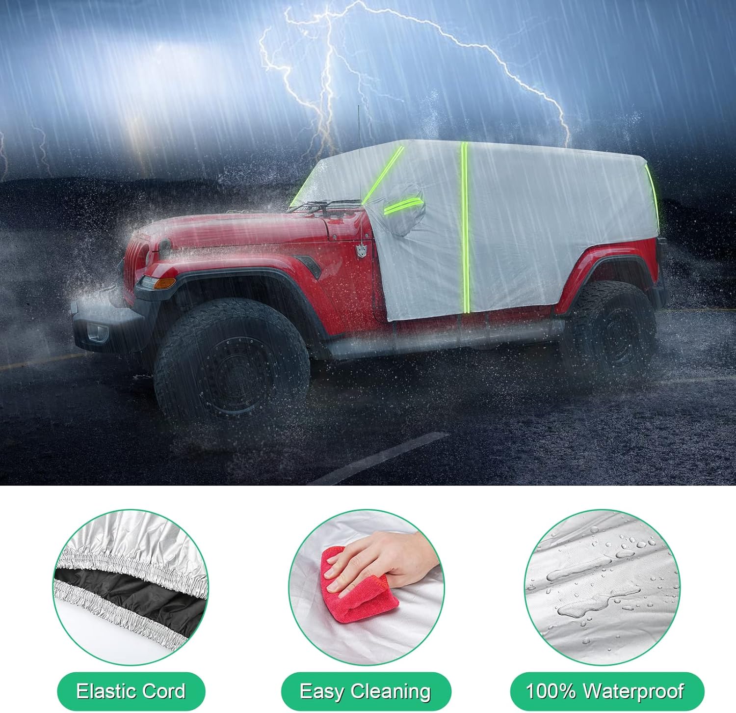 Waterproof Car Cab Cover for Jeep Wrangler 4 Door with 8 Gust Hooks Pack of 2 F622933