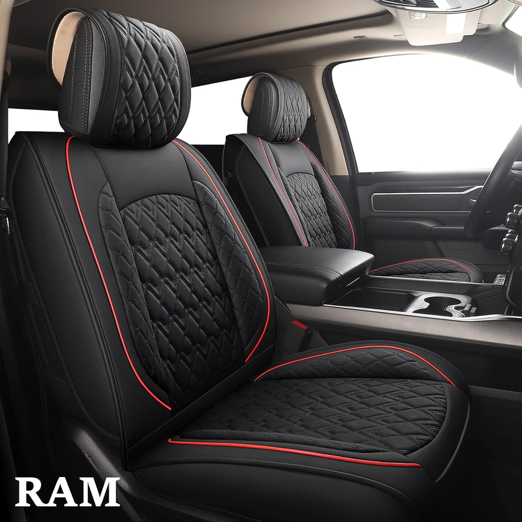 Black/Red Waterproof Synthetic Leather Seat Covers Full Set O388078