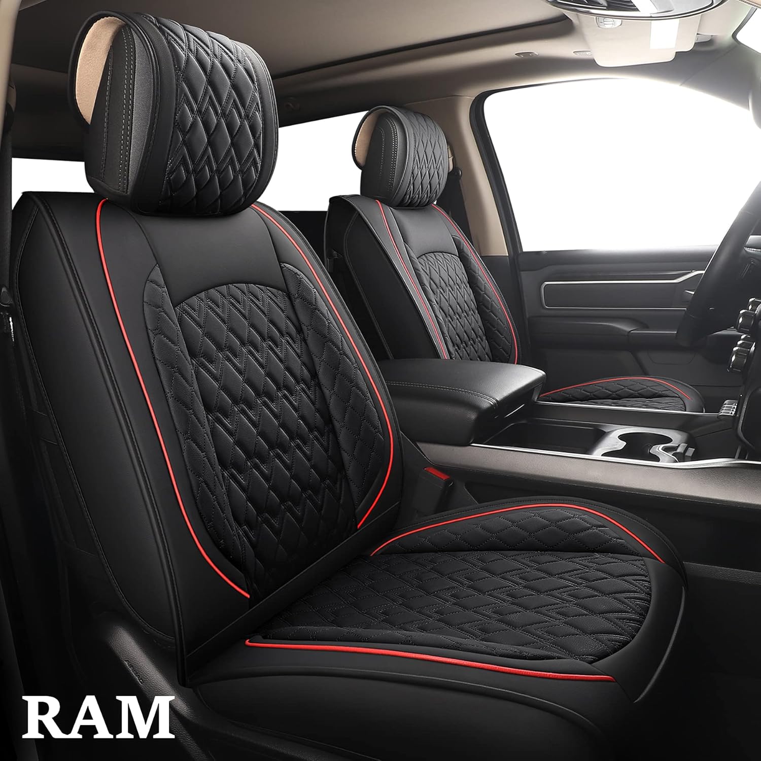 Black/Red Waterproof Synthetic Leather Seat Covers Full Set O388078