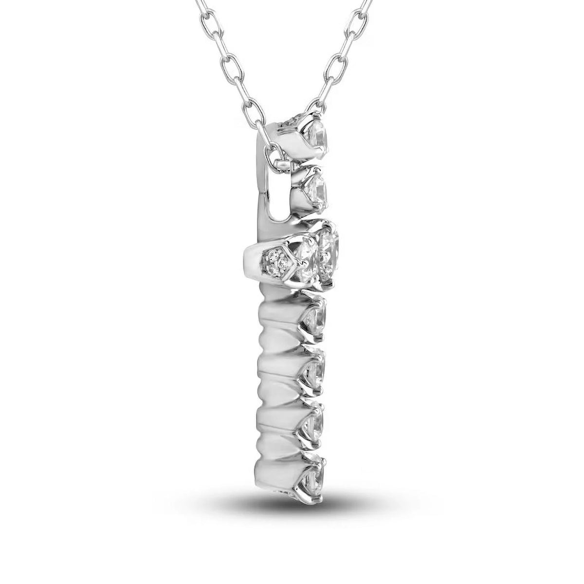 14K White Gold Natural Diamond Cross Pendant Necklace with 18 inch Chain H36661