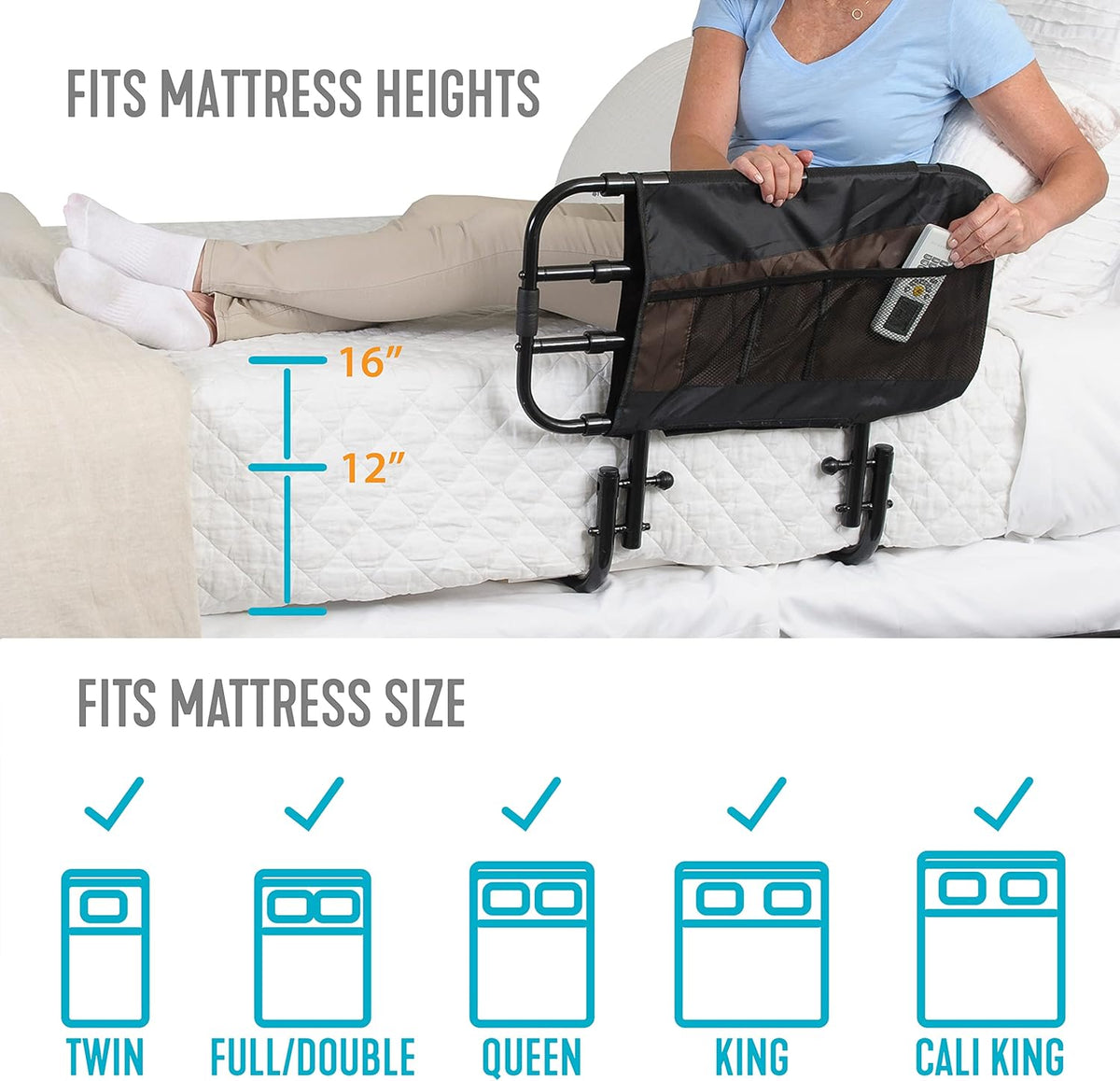 Adjustable Bed Rail with Organizer Pouch B486294