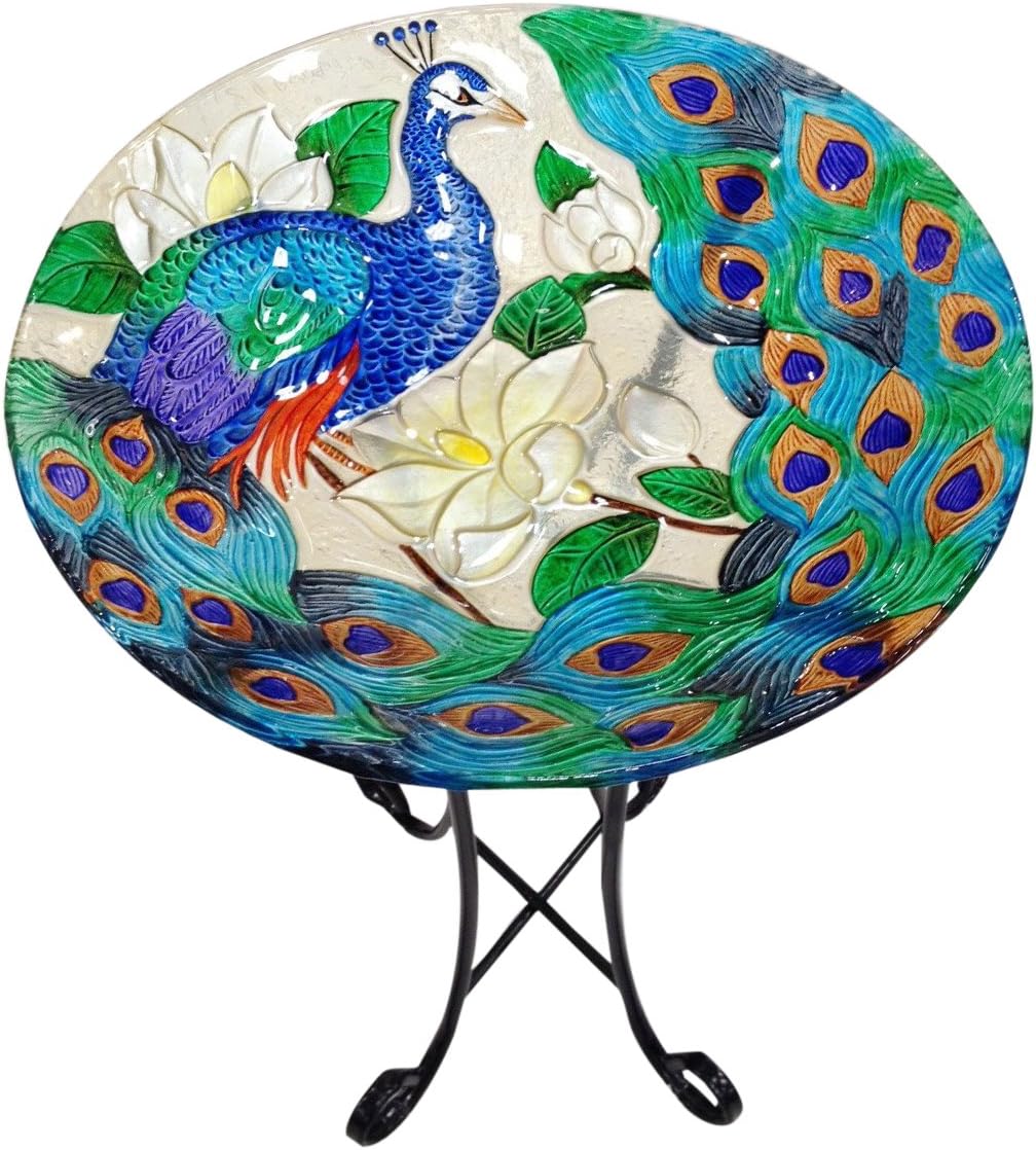 Deep Hand Painted Glass Plate, 18 by 3-Inch B3574