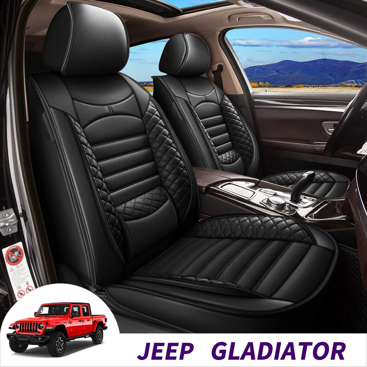 Black Faux Leather Car Seat Covers B459