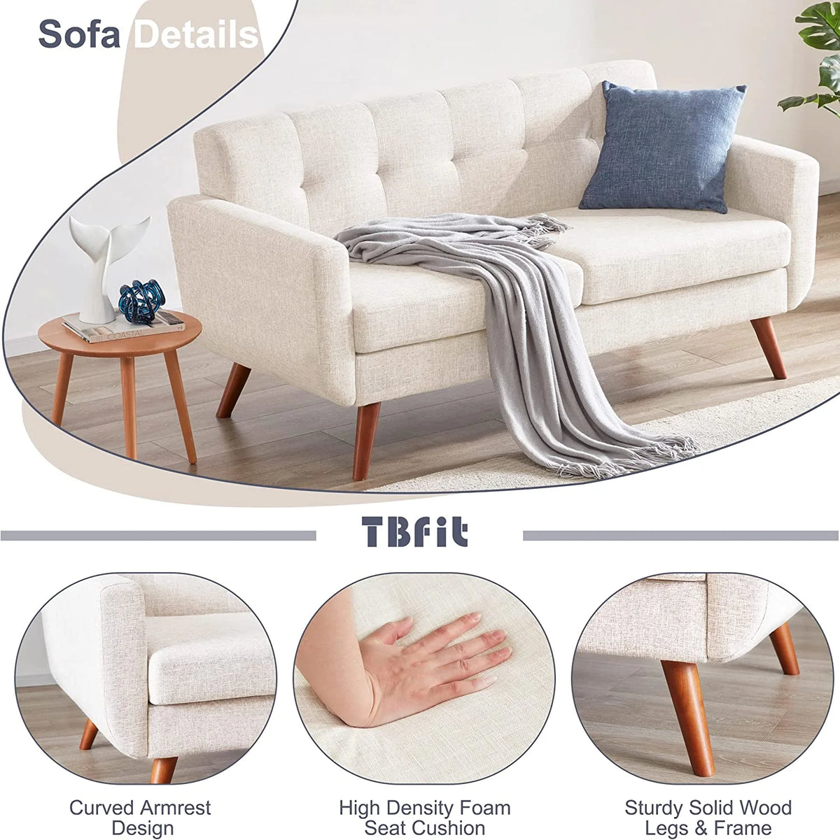 Beige Tufted Loveseat Sofa Y5254