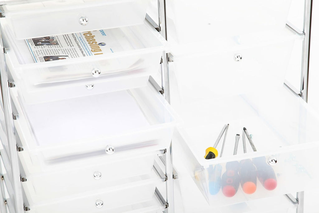 15 Drawer Semi-Transparent White Rolling Storage Cart Y893
