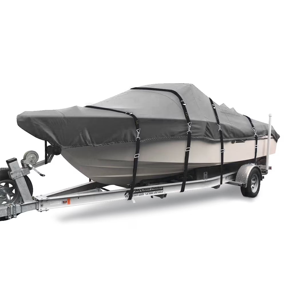 Trailerable Waterproof Heavy Duty Boat Cover for V-Hull, Tri-Hull, Runabout, 16'-18.5' Long, Gray X1673