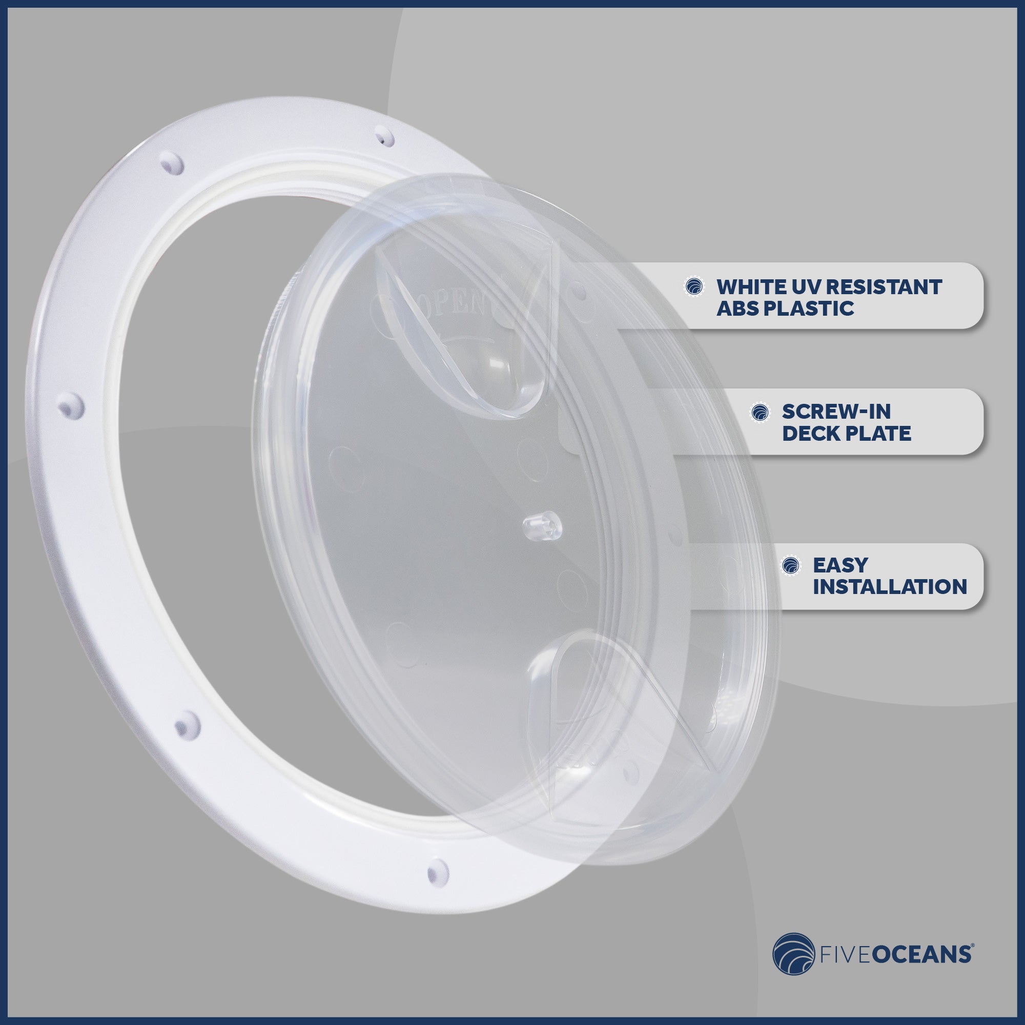8" Marine Round Inspection Deck Plate Hatch with Detachable Clear Lid, UV-Resistant ABS White Plastic Q651639