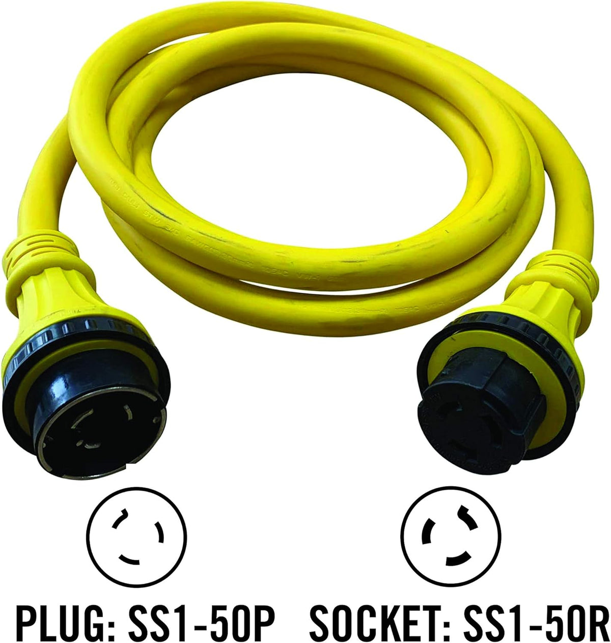 25 FT 50 Amp 125 Volt Yellow Marine Shore Power Extension Cord M2158