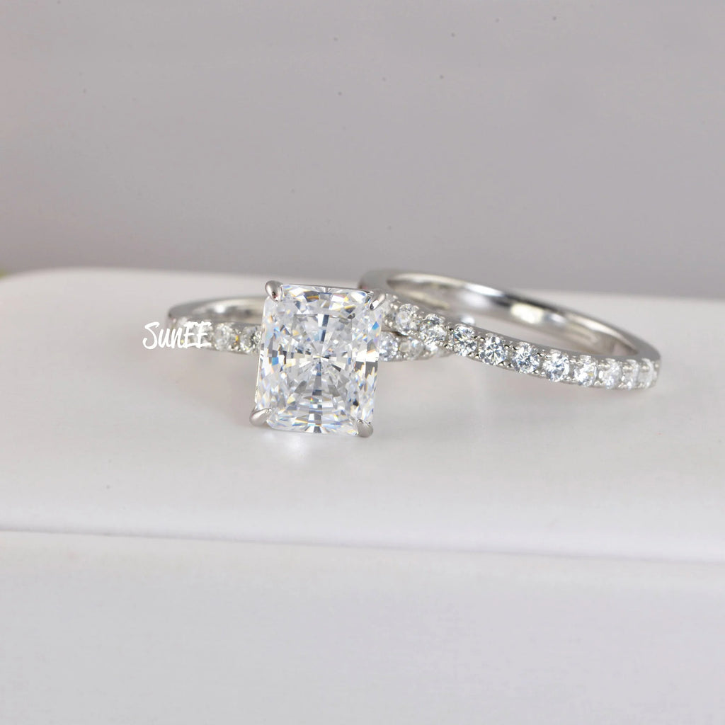 Radiant Cut Half Eternity Band Bridal Engagement Ring Diamond Simulated 925 Sterling Silver E317