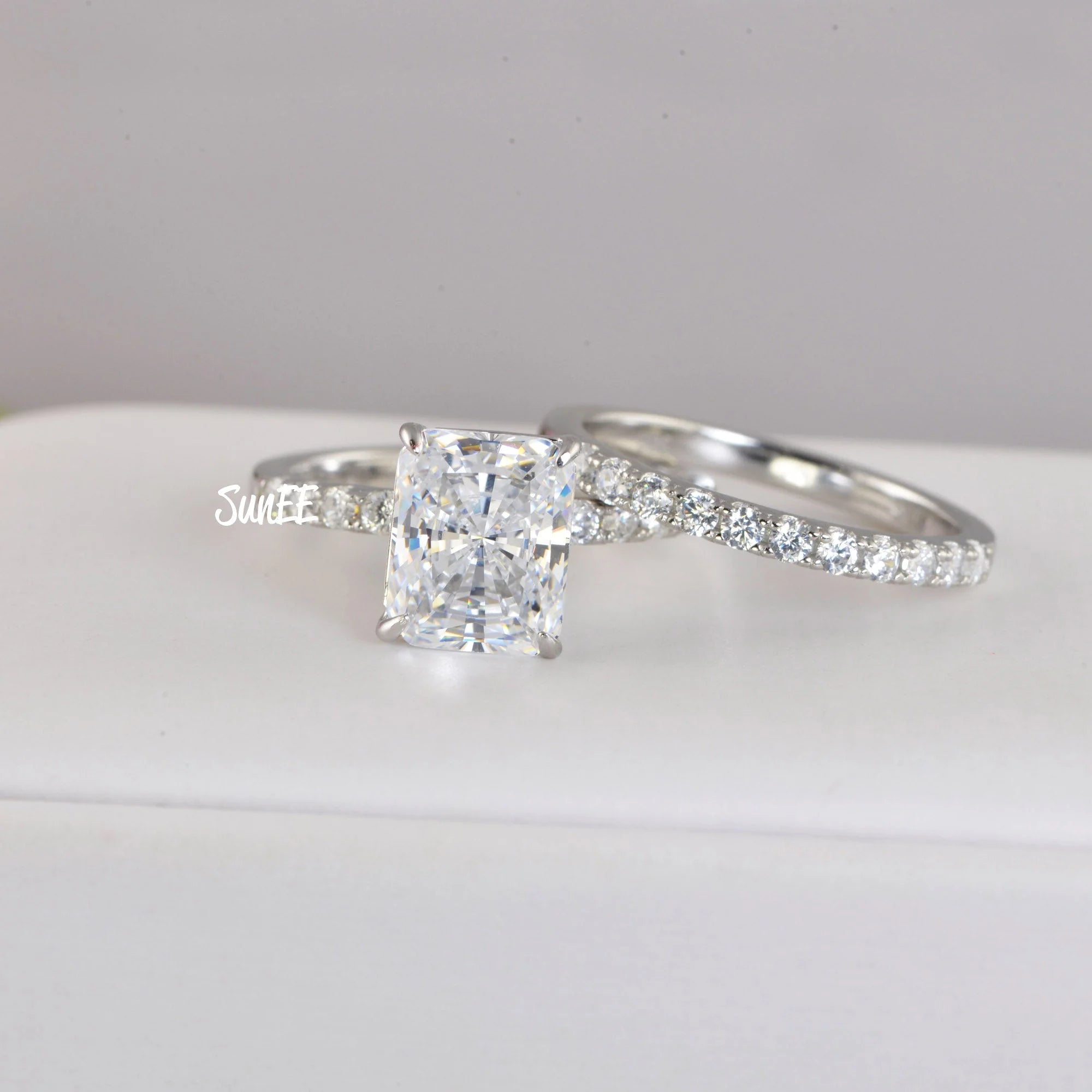 Radiant Cut Half Eternity Band Bridal Engagement Ring Diamond Simulated 925 Sterling Silver E317