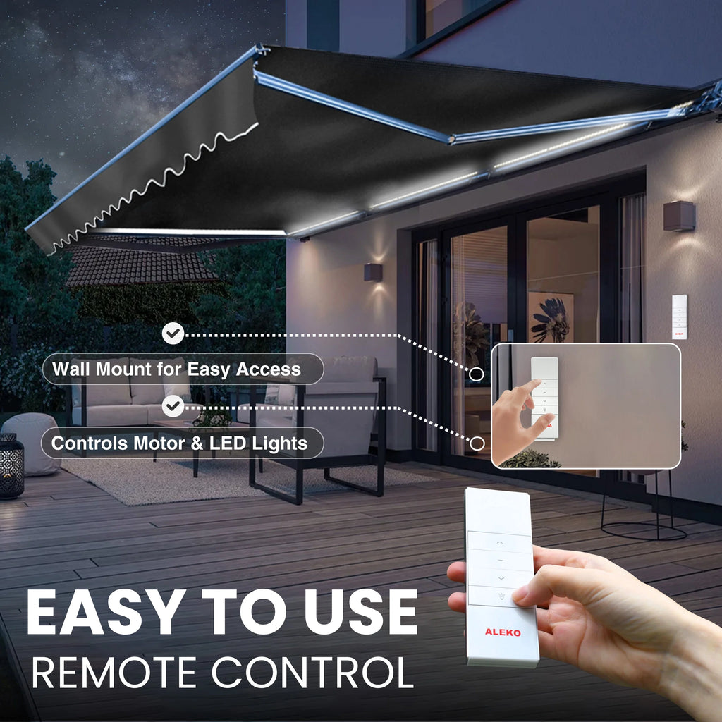 Gray LED Motorized Retractable Patio Awning Q5357
