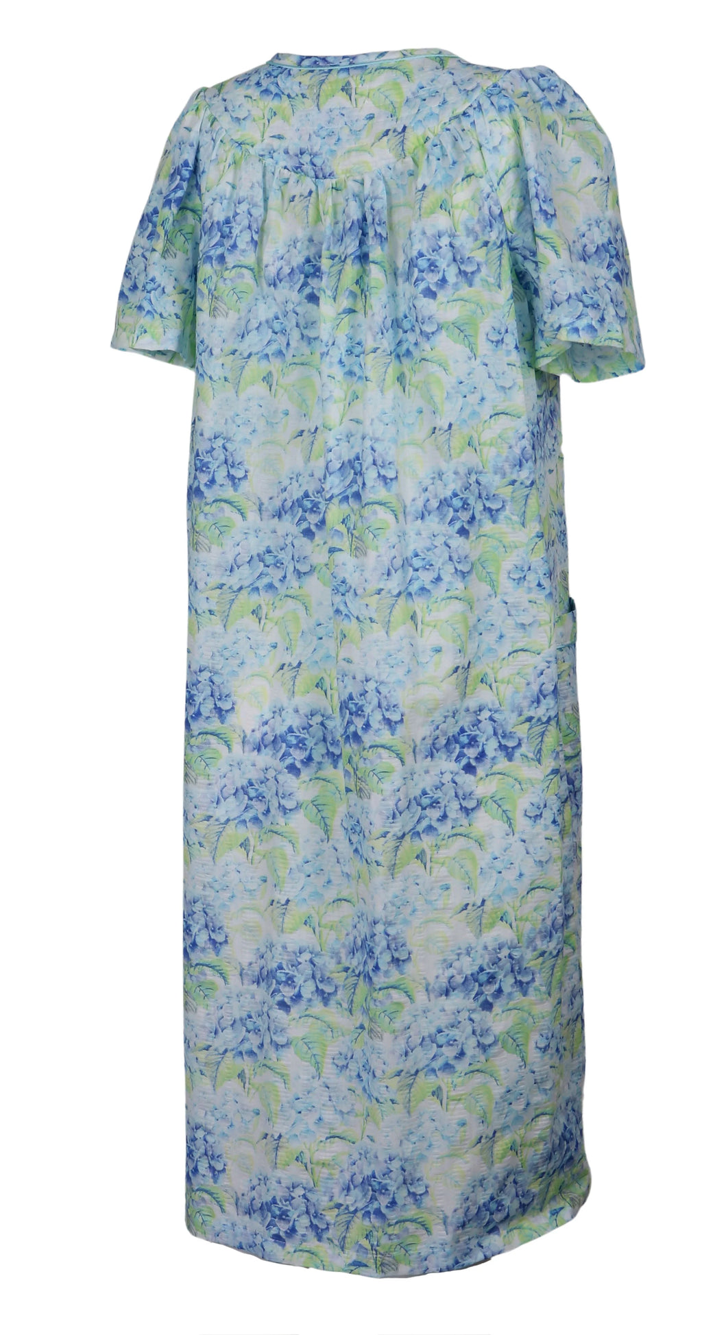 Blue Hydrangea Snap-Front Duster Robe With Pockets Q373