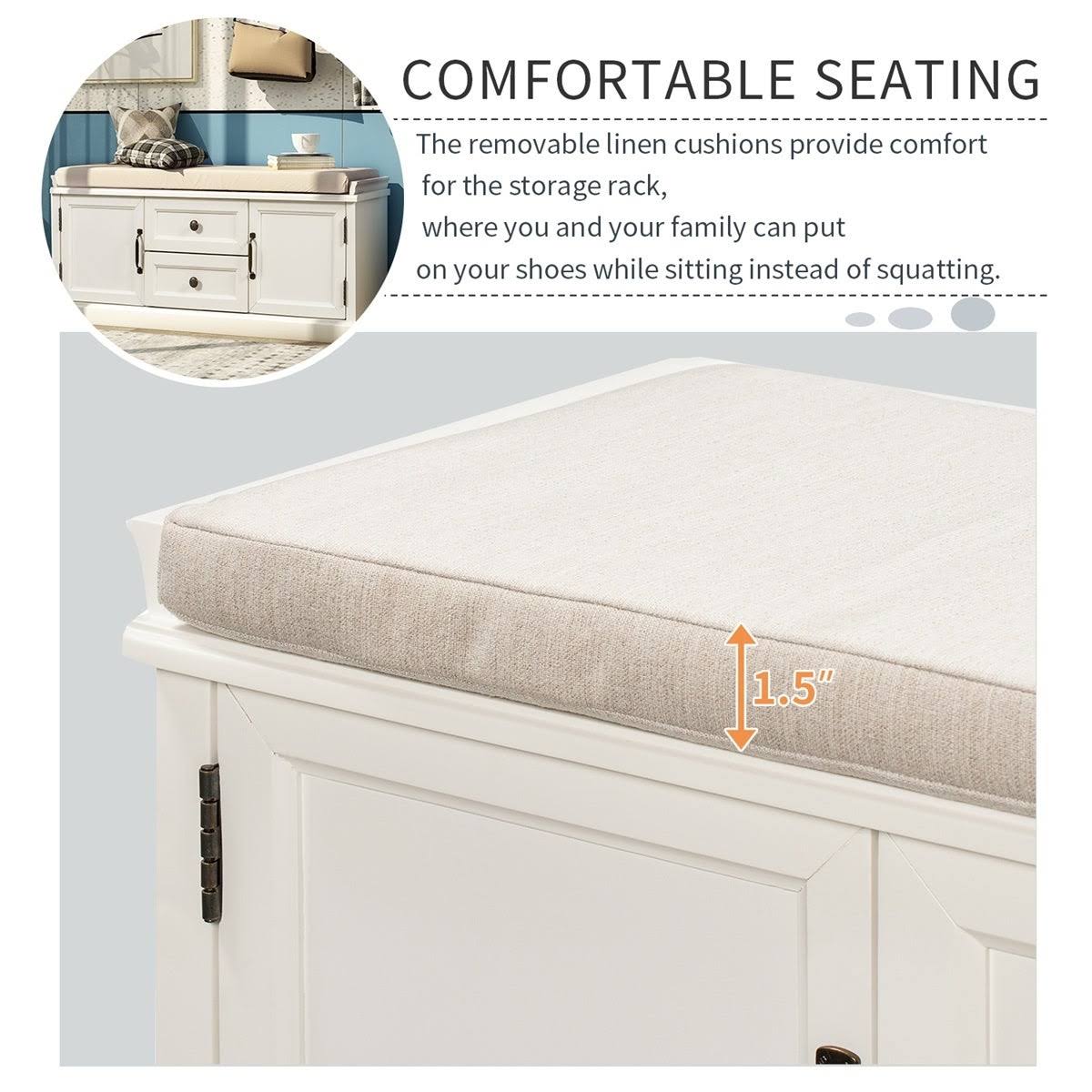 White Storage Bench with 2 Drawers and 2 Cabinets C20023