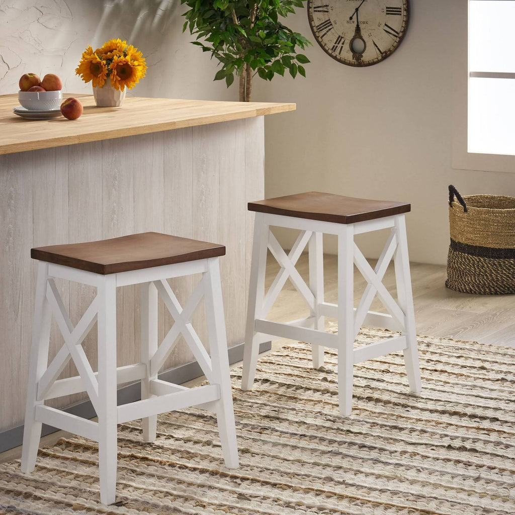 Set of 2 White Wooden Counter Height Barstools S797599