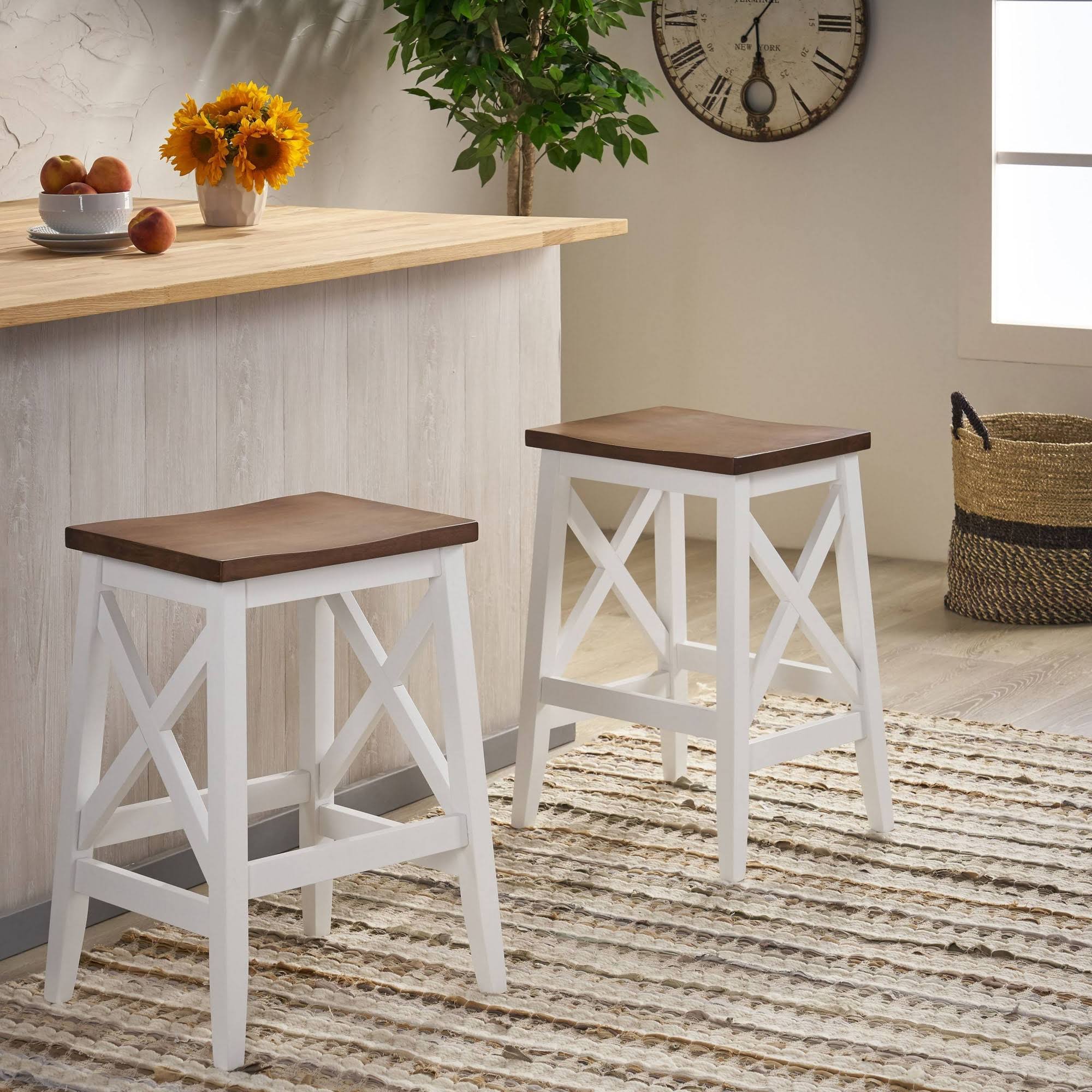 Set of 2 White Wooden Counter Height Barstools S797599