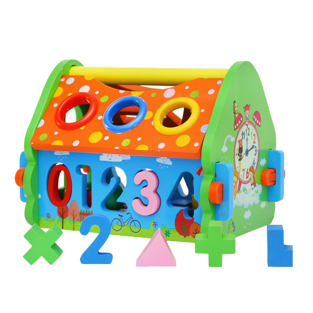 Wooden House Building Block Numbers Shape Matching Game Playset D422233