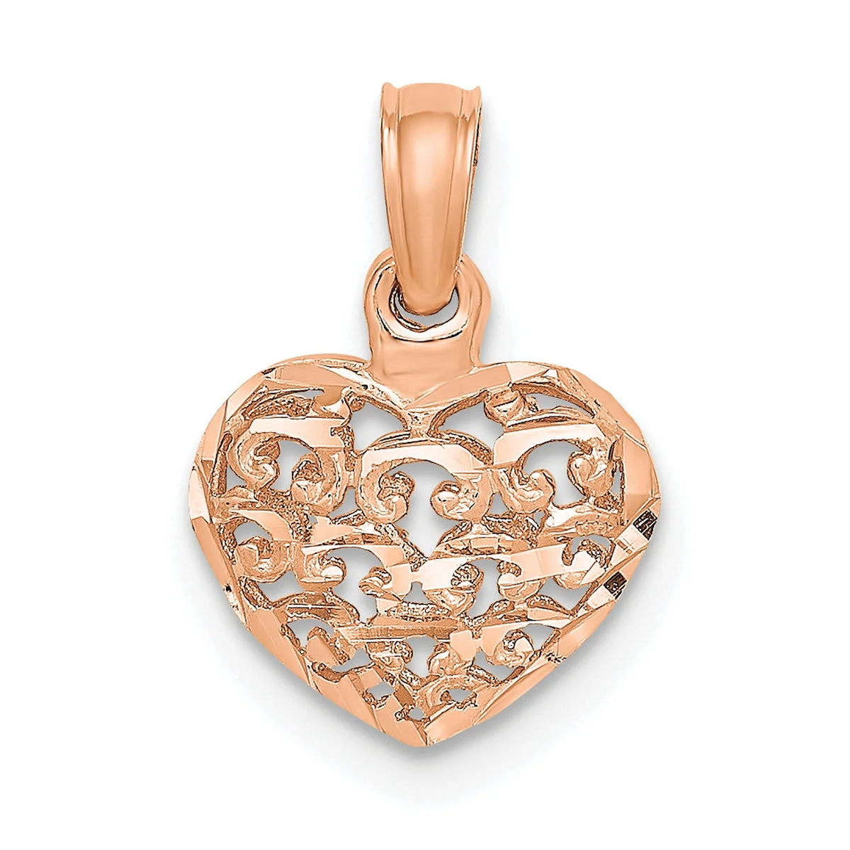 14K Rose Gold Polished Puffed Heart Pendant With 10K Yellow Gold Rope Chain 18" S2009