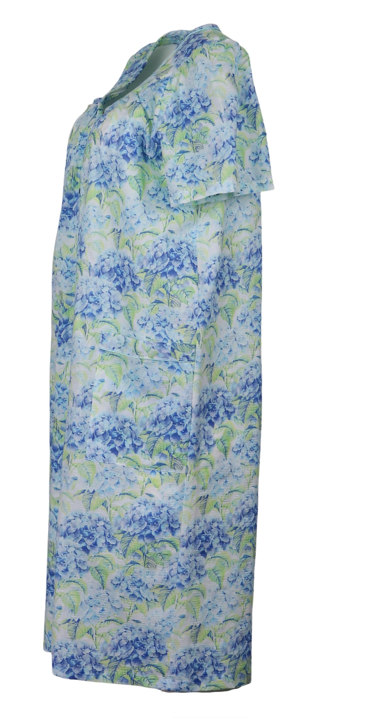 Blue Hydrangea Snap-Front Duster Robe With Pockets Q373