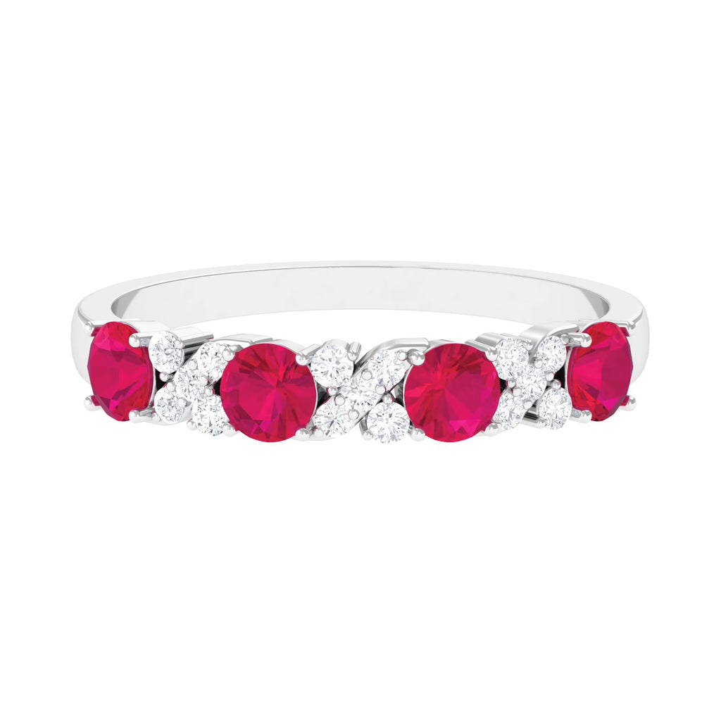 18K White Gold Ruby Half Eternity Ring with Diamond Y584405