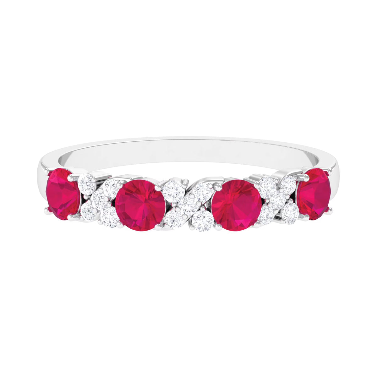 18K White Gold Ruby Half Eternity Ring with Diamond Y584405