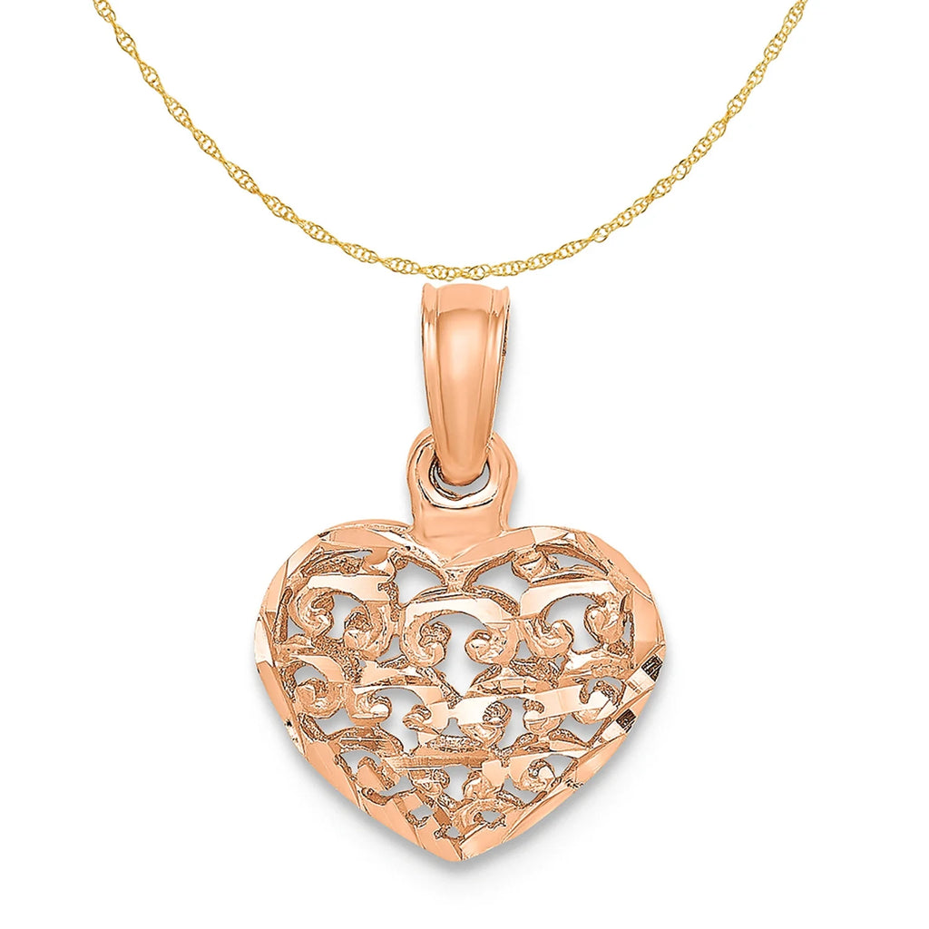 14K Rose Gold Polished Puffed Heart Pendant With 10K Yellow Gold Rope Chain 18" S2009