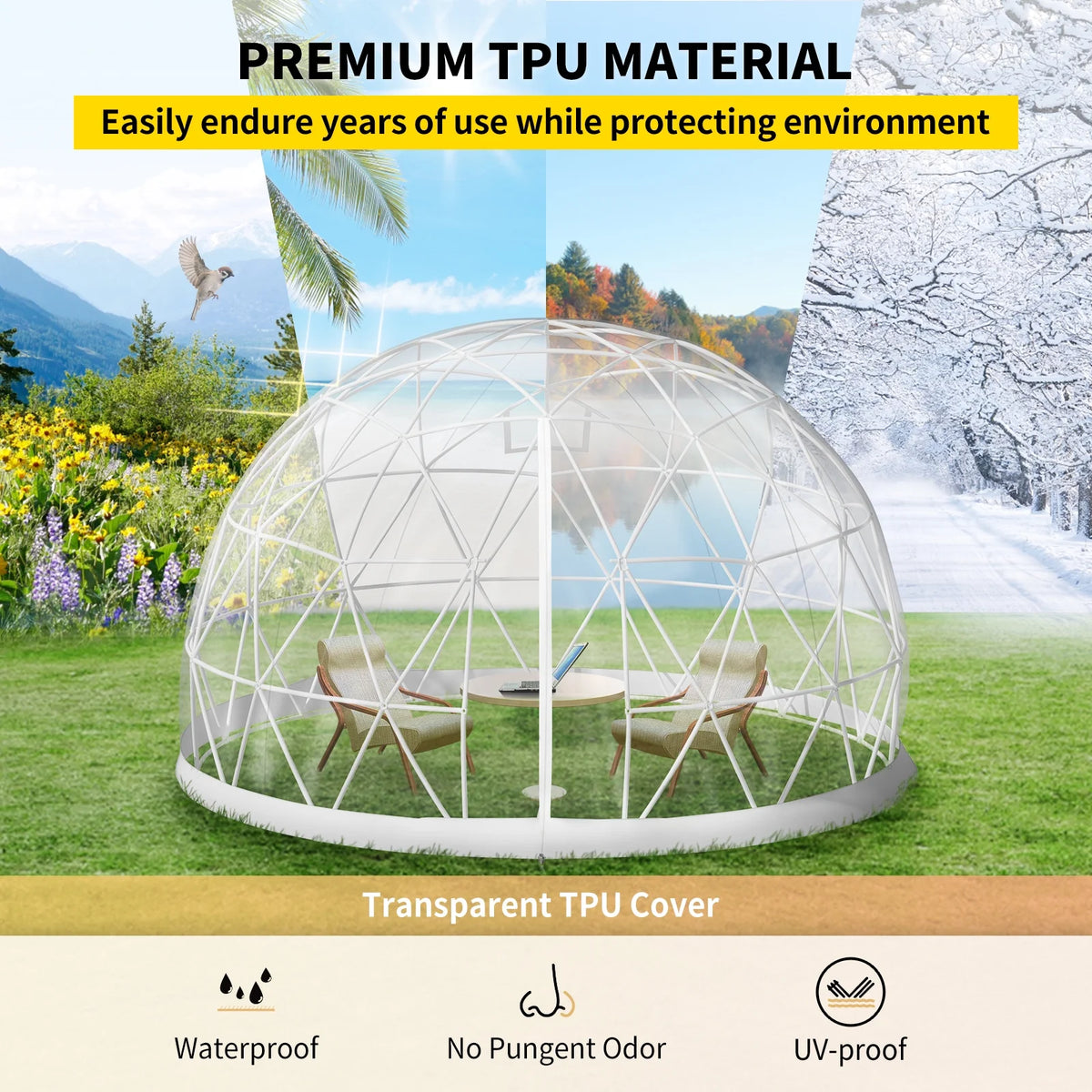 9.5ft PVC Geodesic Dome Bubble Tent with Door and Windows P985878