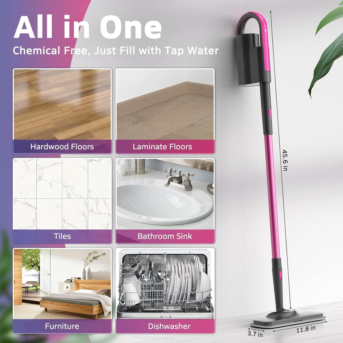 Steam Mop Cleaner with Detachable Handheld Steamer, 7-in-1 Accessories, Washable Microfiber Pads I53713