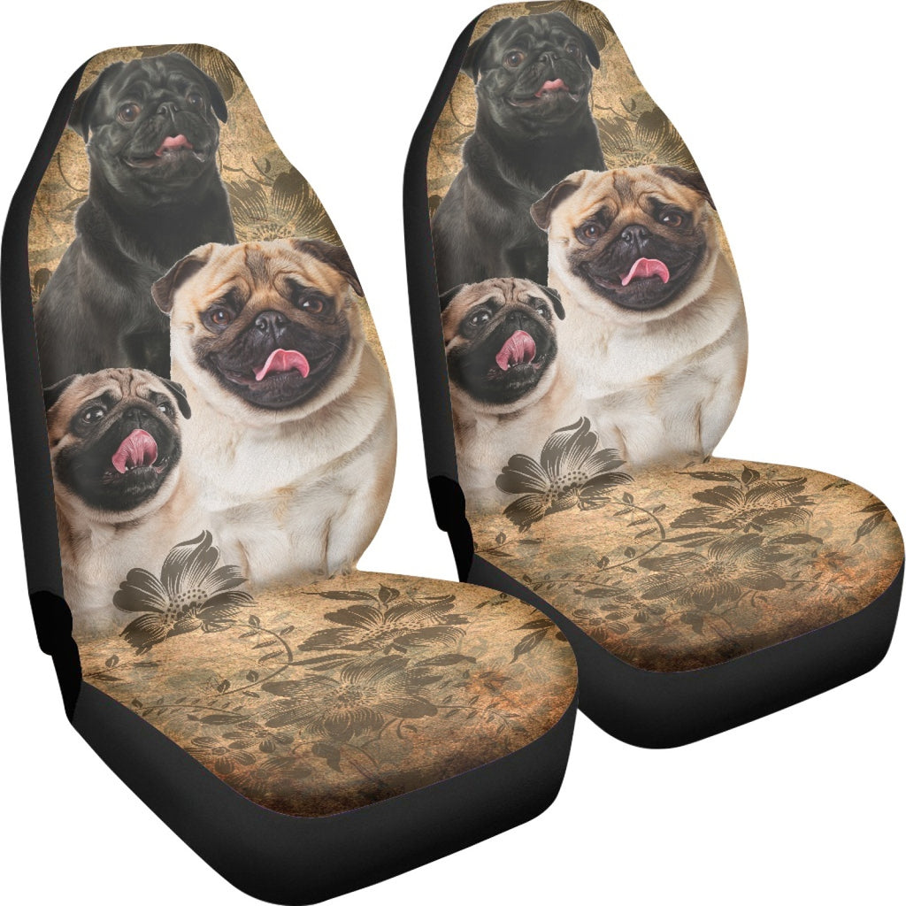 Pug Dog Floral Print Seat Covers, Set of 2 Pcs Y816