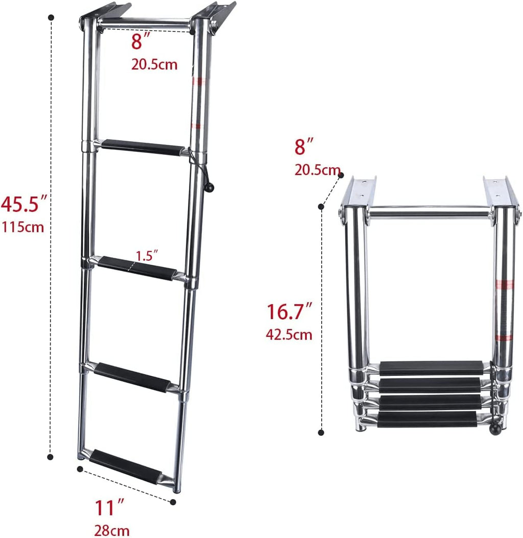 Folding 4 Step Stainless Steel Telescoping Boat Ladder Pack of 2 U9917
