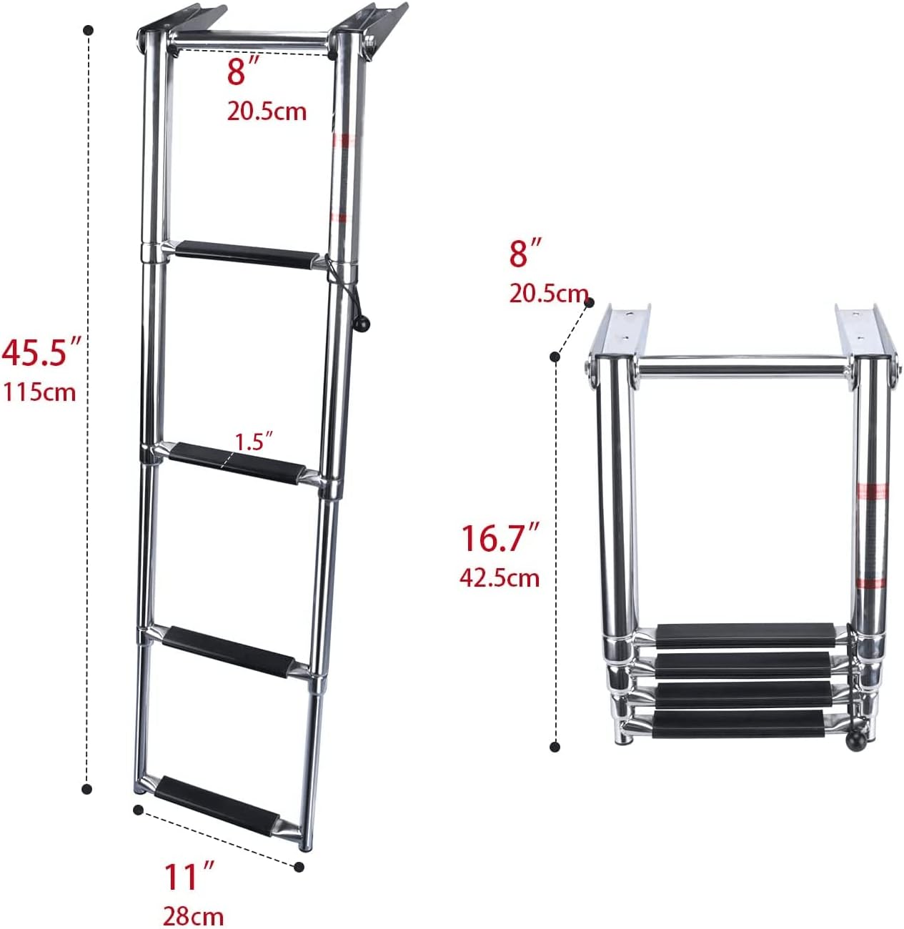 Folding 4 Step Stainless Steel Telescoping Boat Ladder Pack of 2 U9917