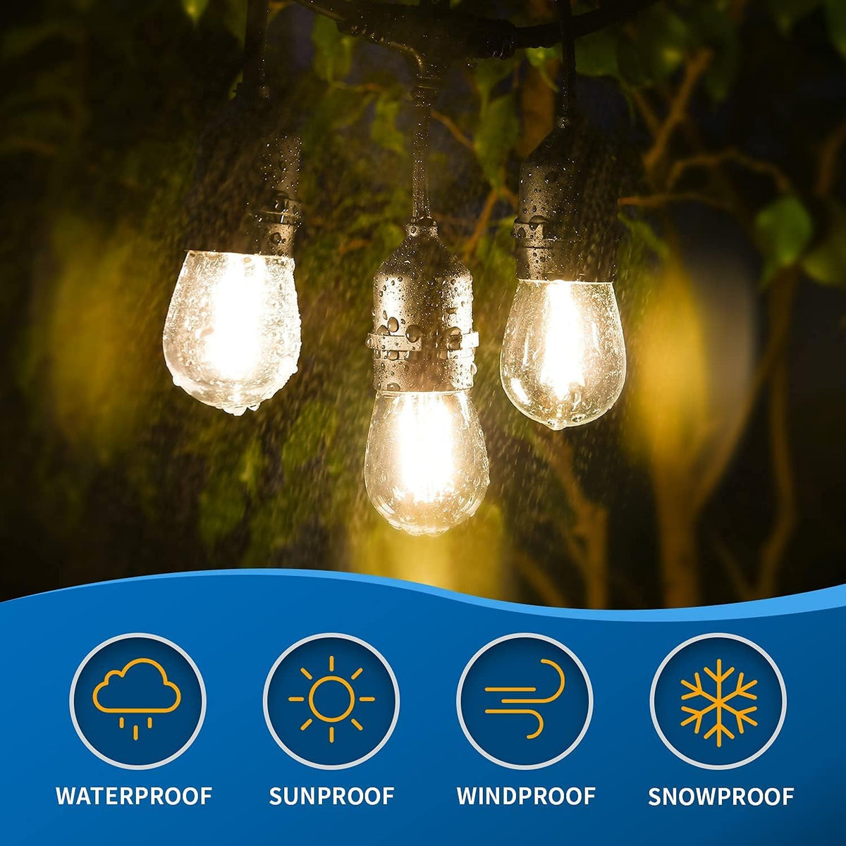 2 Pack 48FT LED Outdoor String Lights with 2W Dimmable Edison Shatterproof Plastic Bulbs Weatherproof Strand M6133
