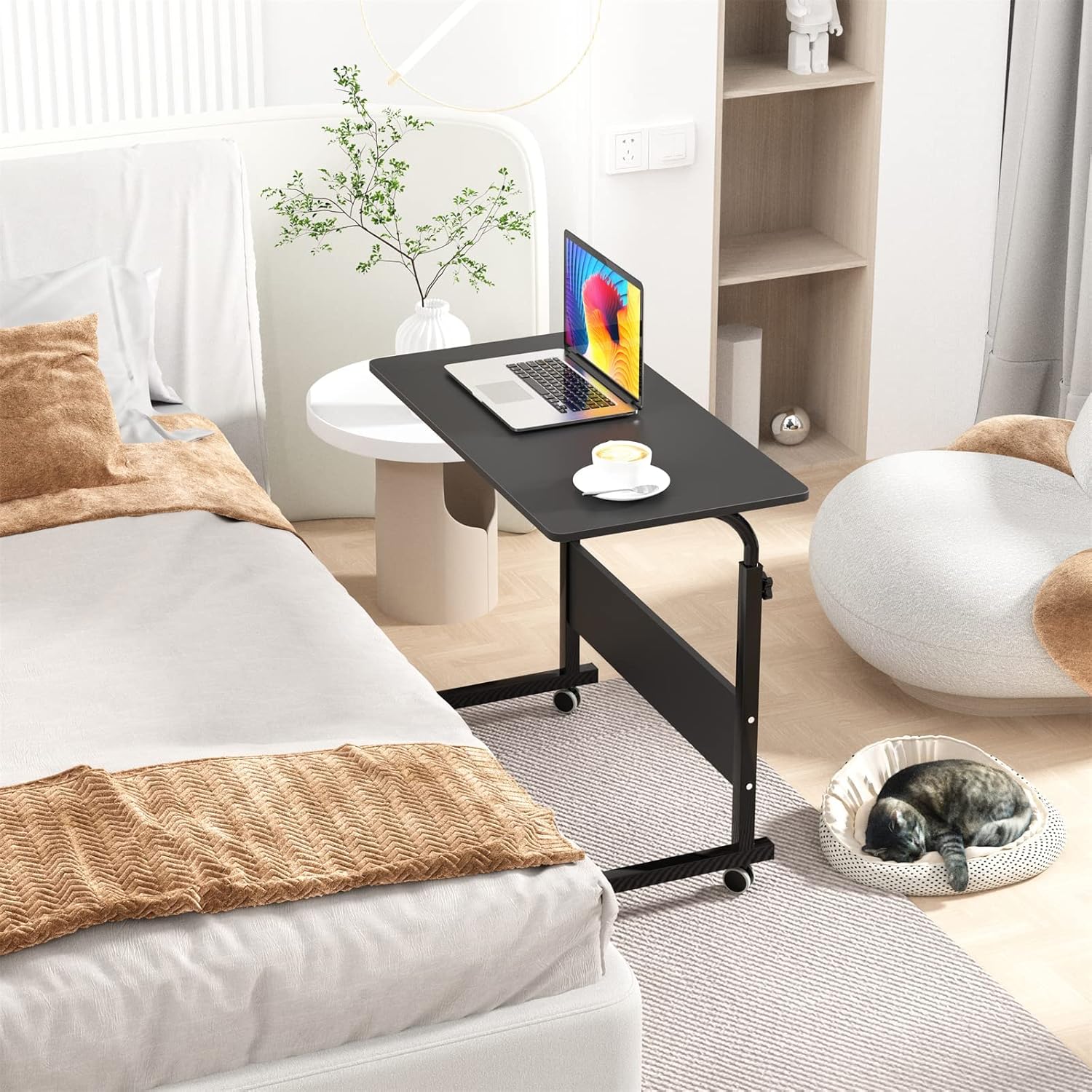 Adjustable Mobile Bed Table Laptop Cart Desk, 23.6 inches, Black, Pack of 2 U8164