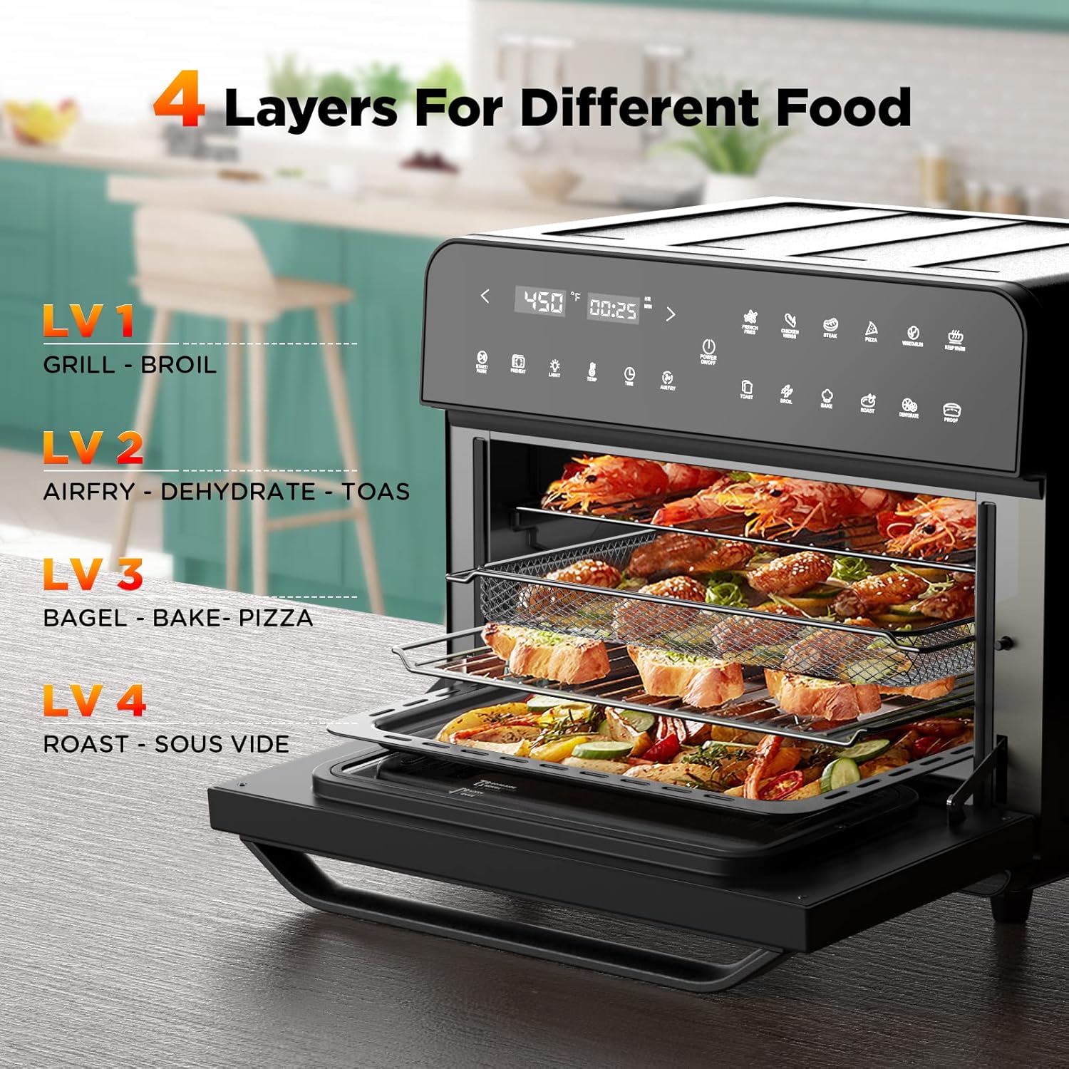 Extra-Large Convection Toaster Oven, 12-in-1 Air Fryer Combo, Black Nonstick Stainless Steel D780292