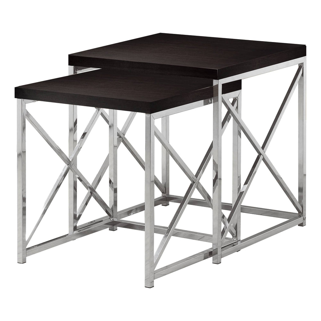 Nesting Table 2pcs Set Cappuccino Chrome Metal U957