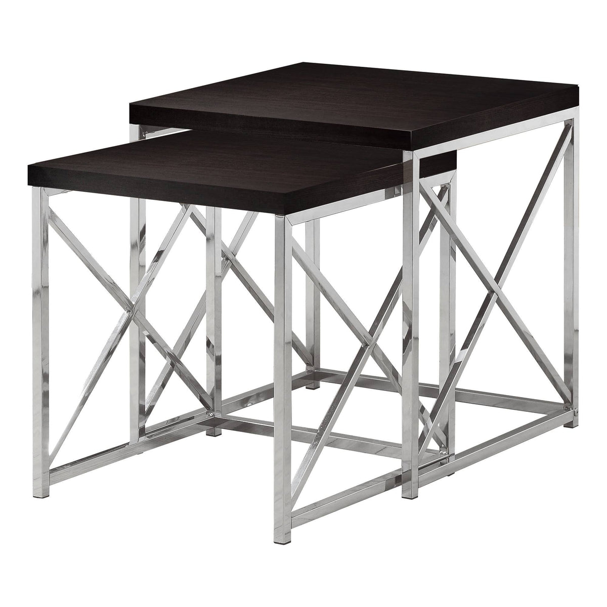 Nesting Table 2pcs Set Cappuccino Chrome Metal U957