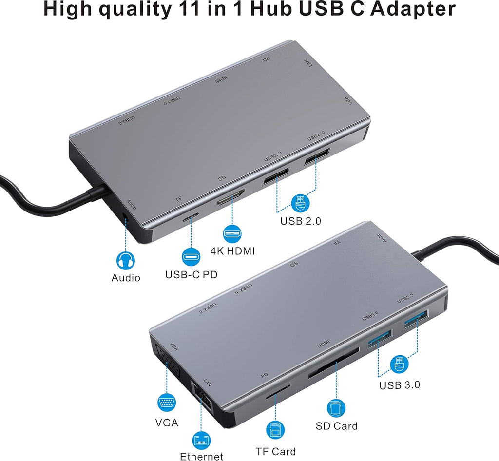 USB C Hub Adapter with 4K USB C to HDMI, VGA, SD/TF Card Reader, Ethernet, 2 USB 3.0 Ports, 2 USB 2.0 Ports, 87W PD Port G90947